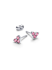 Triple Stone Pink Heart Stud Earrings - Sterling silver