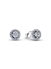 Round Pavé Halo Stud Earrings - Sterling silver