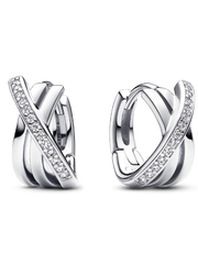 Crossover Pavé Hoop Earrings - Sterling silver