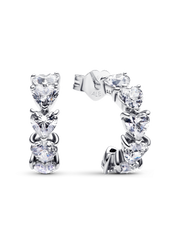 Sparkling Hearts Open Hoop Earrings - Sterling silver