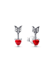 Arrow & Murano Glass Heart Stud Earrings - Sterling silver