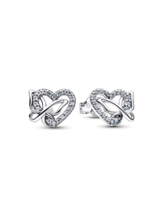 Entwined Heart & Butterfly Stud Earrings - Sterling silver