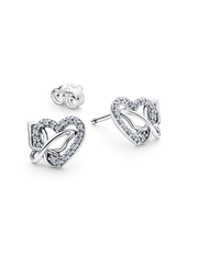 Entwined Heart & Butterfly Stud Earrings - Sterling silver