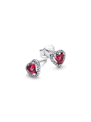 Elevated Red Heart Stud Earrings - Sterling silver