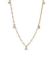 Pandora Era Bezel Lab-Grown Diamond Dangle Station Paperclip Chain Necklace - 0.13 ct TW, 14k gold