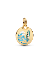 Surfing Round Tag Dangle Charm - 14k gold plating