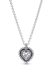 Sparkling Heart Halo Pendant Necklace - Sterling silver