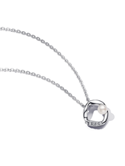 Organically Shaped Pavé Circle & Treated Freshwater Cultured Pearl Collier Necklace - Sterling silver