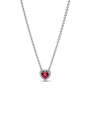Elevated Red Heart Collier Necklace - Sterling silver