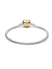 Heart Clasp Snake Chain Bracelet - Sterling silver, 14k gold plating