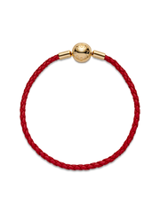 Pandora Moments Red Woven Leather Bracelet - 14k gold plating