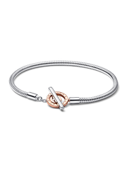 Pandora Moments Two-tone Logo T-Bar Snake Chain Bracelet - Sterling silver, 14k rose gold plating