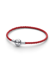 Red Braided Leather Bracelet - Sterling silver