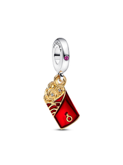 Two-tone Red Envelope Dangle Charm - Sterling silver, 14k gold plating