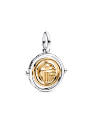 FINAL SALE - Two-tone Fú Spinning Dangle Charm - Sterling silver, 14k gold plating