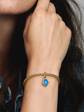Opalescent Blue Hamsa Hand Dangle Charm - 14k gold plating