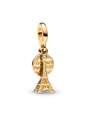 Paris Eiffel Tower Lab-Grown Diamond Engravable Double Dangle Charm - 0.009 ct TW, 14k gold plating