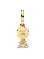 Paris Eiffel Tower Lab-Grown Diamond Engravable Double Dangle Charm - 0.009 ct TW, 14k gold plating