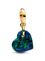 Opalescent Green Heart Dangle Charm - 14k gold plating