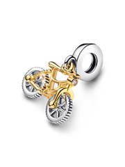 Two-tone Spinning Wheels Bicycle Dangle Charm - Sterling silver, 14k gold plating