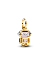 Spinnable Face Robot Dangle Charm - Sterling silver, 14k gold plating