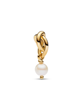 Treated Freshwater Cultured Pearl Eternity Circle Dangle Charm - 14k gold plating