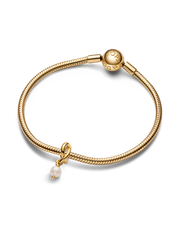 Treated Freshwater Cultured Pearl Eternity Circle Dangle Charm - 14k gold plating