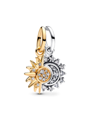 Splittable Sun & Moon Dangle Charm - Sterling silver, 14k gold plating