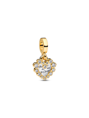 Sparkling Heart Double Dangle Charm - Sterling silver, 14k gold plating