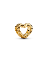 Beaded Open Heart Charm - 14k gold plating