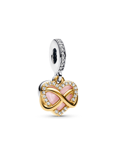 Sparkling Infinity Heart Dangle Charm - Sterling silver, 14k gold plating