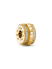 Sparkling Pavé Lines & Logo Clip Charm - 14k gold plating