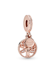 Sparkling Family Tree Dangle Charm - 14k rose gold plating