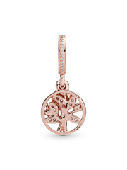 Sparkling Family Tree Dangle Charm - 14k rose gold plating
