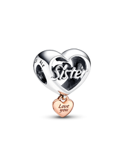 Love You Sister Heart Charm - Sterling silver, 14k rose gold plating