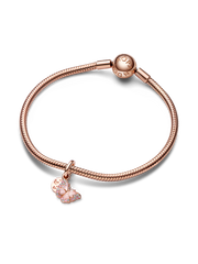 Pink Butterfly & Quote Double Dangle Charm - 14k rose gold plating