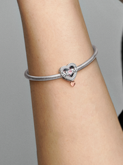 Two-tone Openwork Mom & Heart Charm - Sterling silver, 14k rose gold plating