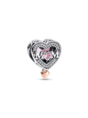 Two-tone Openwork Mom & Heart Charm - Sterling silver, 14k rose gold plating