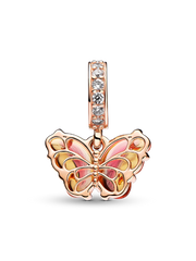 Pink & Yellow Murano Glass Butterfly Dangle Charm - 14k rose gold plating