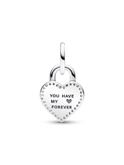 Two-tone Twistable Heart Padlock Double Dangle Charm - Sterling silver, 14k rose gold plating