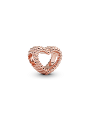 Beaded Open Heart Charm - 14k rose gold plating