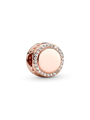 Engravable Sparkling Button Charm - 14k rose gold plating