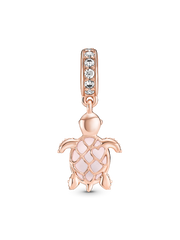 Murano Glass Pink Sea Turtle Dangle Charm - 14k rose gold plating