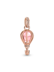 Sparkling Pink Hot Air Balloon Dangle Charm - 14k rose gold plating