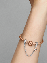 Family Heart Safety Chain Charm - Sterling silver, 14k rose gold plating