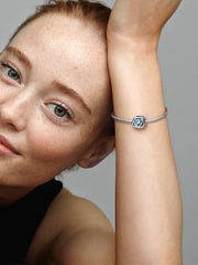 March Sea Aqua Blue Eternity Circle Charm - Sterling silver