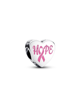 Hope heart sterling silver charm with pink enamel - Sterling silver