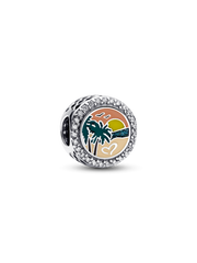 Engravable Beach Heart Scene Charm - Sterling silver