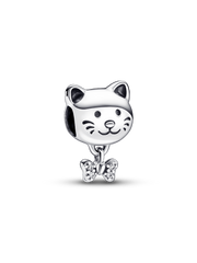 Pet Cat & Bow Charm - Sterling silver