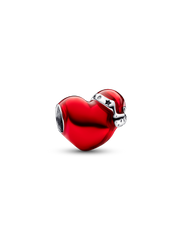 FINAL SALE - Metallic Red Christmas Heart Charm - Sterling silver
